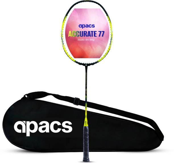 apacs Accurate 77 (6.8mm Extra Slim Shaft) 35 LBS Max Tension | Aero Armor Frame Yellow, Black Unstrung Badminton Racquet