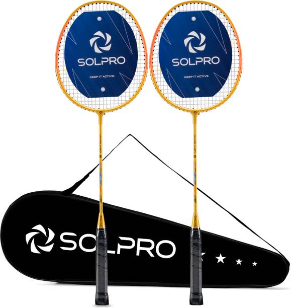 SOLPRO VANGUARD 8 Aluminium Badminton Racket Set (2 Pcs) with Full Cover Bag Yellow Strung Badminton Racquet