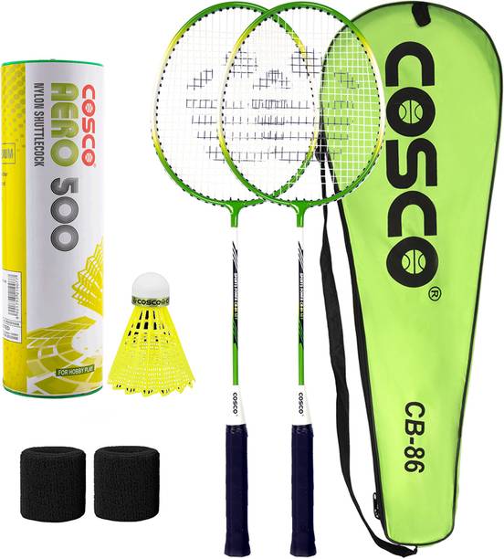 COSCO Badminton Kit (CB-86 Racket, Aero 500 Shuttle Box "6 Shuttle", 2 Wrist Band) Green Strung Badminton Racquet