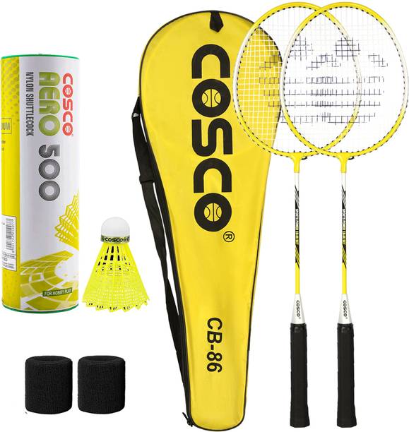 COSCO Badminton Kit (CB-86 Racket, Aero 500 Shuttle Box "6 Shuttle", 2 Wrist Band) Yellow Strung Badminton Racquet