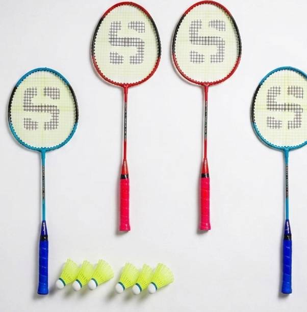 Shibrom goods Shibrom Pro 100 series racket with set of 2 4 pcs Pink Strung Badminton Racquet