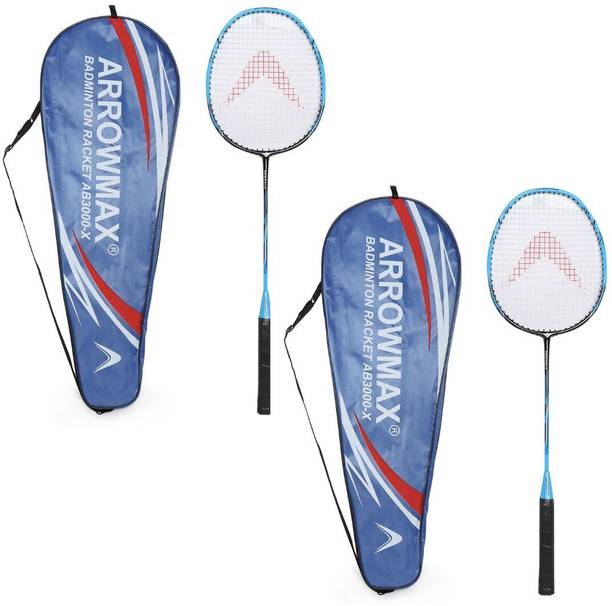 ArrowMax Jointless Badminton Racket Light Weight Aluminium Fibre Glass Blue Strung Badminton Racquet