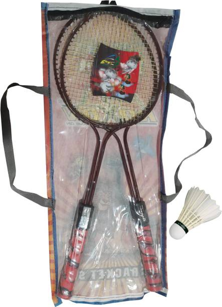 लाइज़ू Junior Badminton double shaft with 1pc shuttle And cover for kids under 15 year बहुरंगी स्ट्रंग बैडमिंटन रैकेट