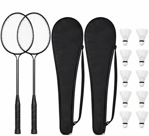ABG 2 PROFESSIONAL BEGINNER RACKE WITH COVER AND 10 SHUTTLE COCCK Black Strung Badminton Racquet