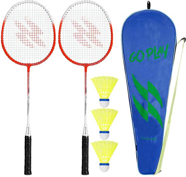 Strauss Aluminium Strike-188 with 3 Pieces Nylon Shuttles Orange, White Strung Badminton Racquet