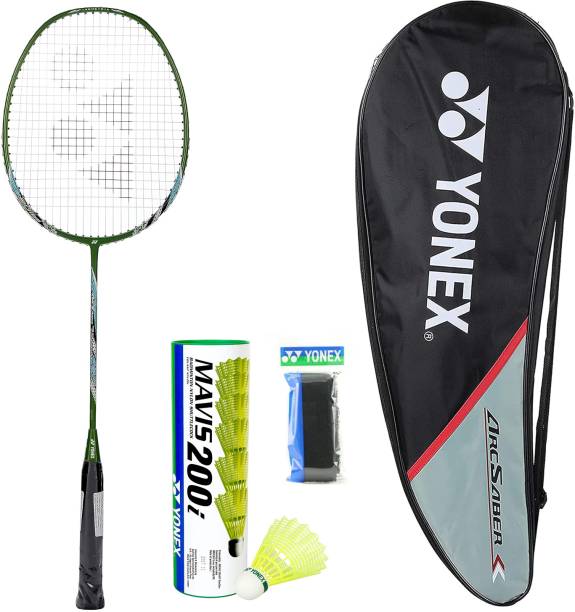YONEX Arcsaber 73 Light Badminton Racket with Mavis 200i Shuttle And Towel Grip Green Strung Badminton Racquet