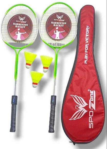 SPO Zone Badminton Set of 2 PC With 3 Shuttle Plastic Full Cover Multicolor Strung Badminton Racquet