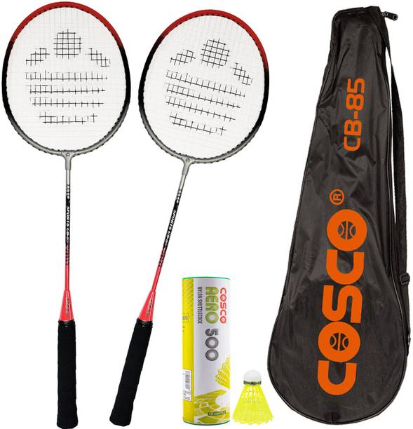 COSCO CB-85 Twin Racket - Aluminium Frame, 18-20 lbs, 100 gms, 6 Shuttles, Isometric Orange Strung Badminton Racquet