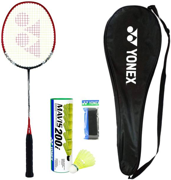 YONEX Nanoray 6000i Badminton Racket with Mavis 200i Shuttle And Towel Grip Red Strung Badminton Racquet