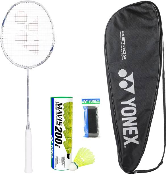 YONEX Astrox Attack 9 Badminton Racket with Mavis 200i Shuttle And Towel Grip White Strung Badminton Racquet