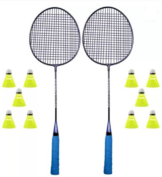 Fitness Kart Badminton kit Set Of 2 Piece Racquet with 10 Piece Plastic ShuttleCock Multicolor Strung Badminton Racquet