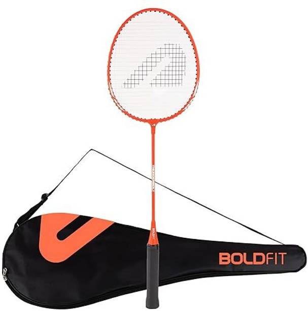 BOLDFIT Badminton Racquet with Cover Bag Badminton Racket Shuttle Racket Shuttle Bat Orange Strung Badminton Racquet