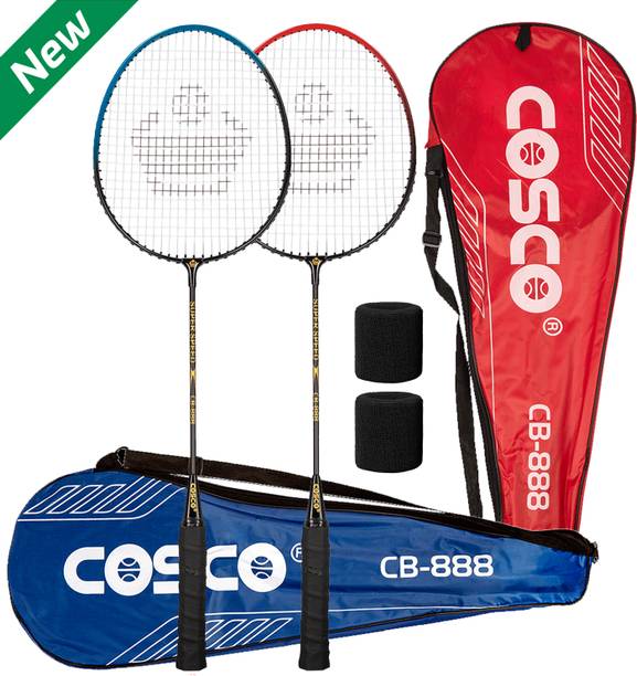 COSCO Badminton Racquet Set - CB-888 (Pack of 2 Racket) With Wrist Band Red, Blue Strung Badminton Racquet