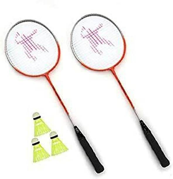Rakso MOTIONED -21 Badminton Racquet Set OF 2 WITH 3 Shuttle COMBO Orange Strung Badminton Racquet