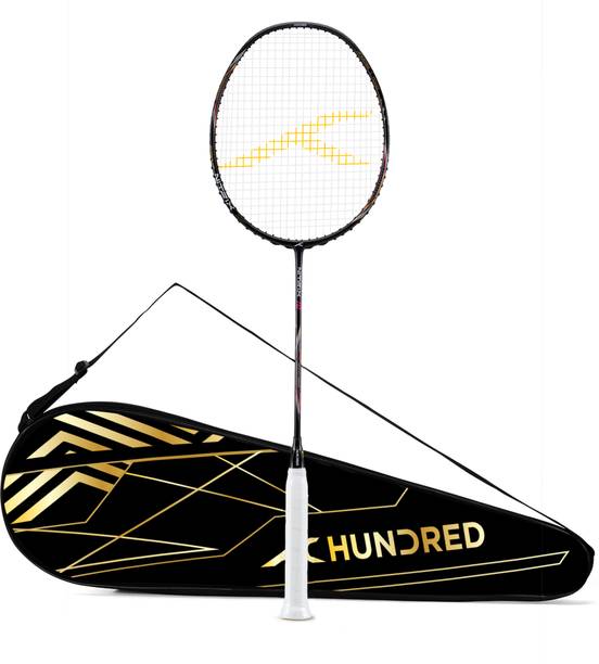 Hundred Nitrix 10 Badminton Racket 4U (Strung) | Attacking Racket | Full Cover Included Black Strung Badminton Racquet