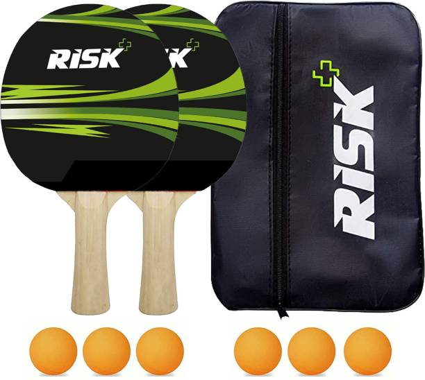 Risk table tennis set with 2 racquets, 6 balls and full cover Black, Red Table Tennis Racquet