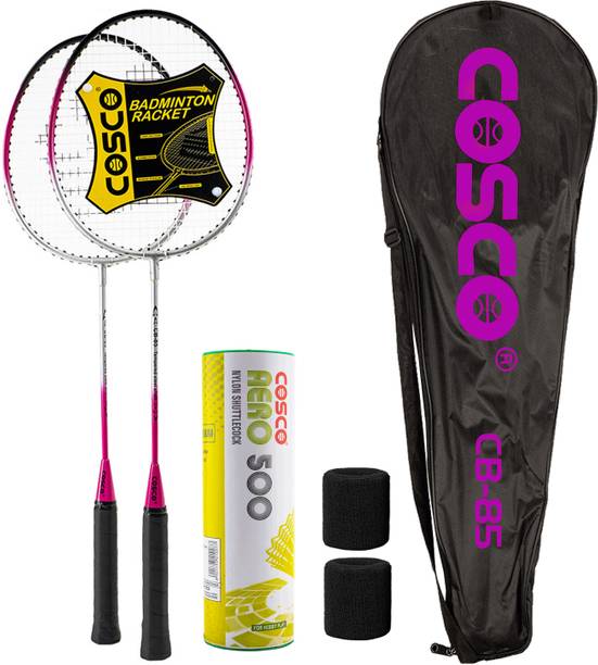 COSCO CB-85 Badminton Racquet Set - (2 Racquet, 6 Shuttle, 2 Wrist Band, 1 Full Cover) Pink Strung Badminton Racquet