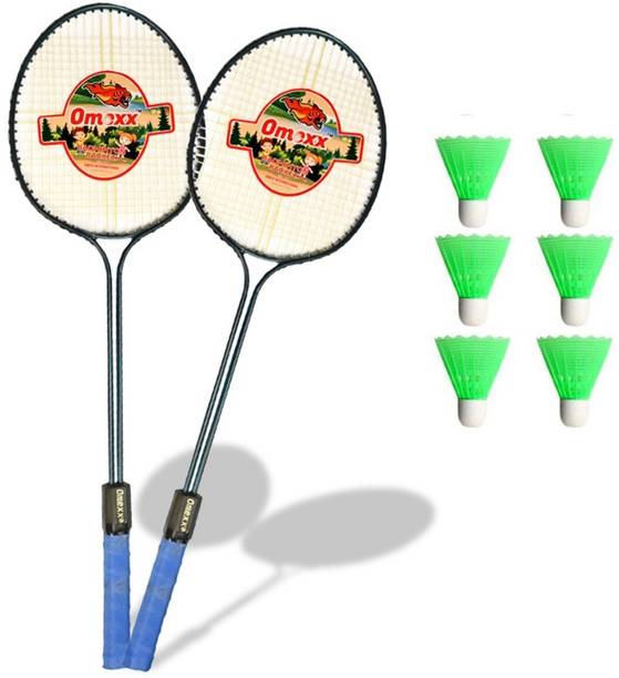 omexx Double Shaft Racquet With 6 Nylon Shuttle Multicolor Strung Badminton Racquet