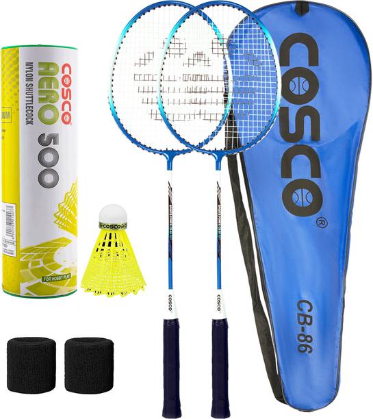 COSCO Badminton Kit (CB-86 Racket, Aero 500 Shuttle Box "6 Shuttle", 2 Wrist Band) Blue Strung Badminton Racquet
