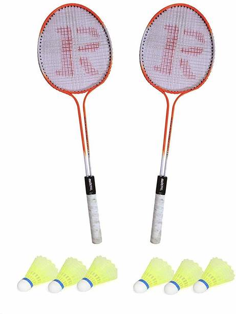 Laksh sports Badminton racket Set Of 2 pcs kit set with 6 Nylon Shuttle AND NET combo Multicolor Strung Badminton Racquet