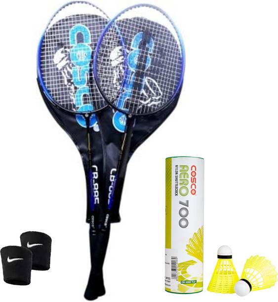COSCO Badminton Kit - (2 CB-885 Racket, Aero 700 "6 Shuttle", 2 Wrist Band) Blue Strung Badminton Racquet