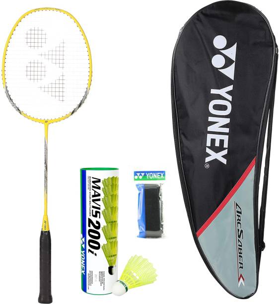 YONEX Arcsaber 73 Light Badminton Racket with Mavis 200i Shuttle And Towel Grip Yellow Strung Badminton Racquet
