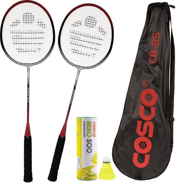 COSCO CB-85 Twin Racket - Aluminium Frame, 18-20 lbs, 100 gms, 6 Shuttles, Isometric Yellow Strung Badminton Racquet