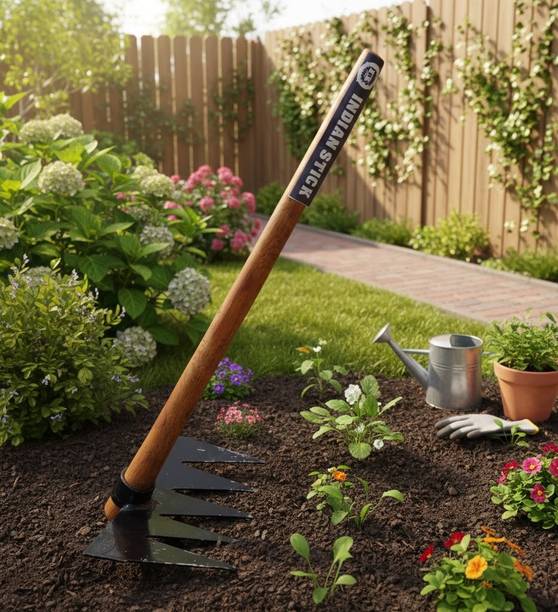 JCT AGRICO 5 teeth iron steel garden cultivator with 70cm strong wooden handle Garden rake