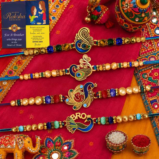 Religious Rakhi Combo Gift Set_RK23 Pearl, Kundan Rakhi by regus