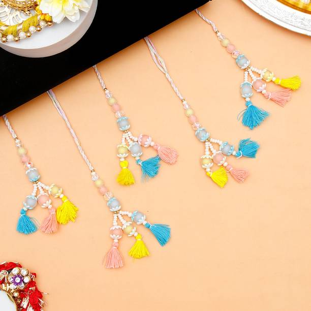 Thread Pack Of 5 Whimsical Lumba Rakhi With Greeting Card Assorted Rakhi, Greeting Card, Chawal Roli Pack Set by ARCHIES