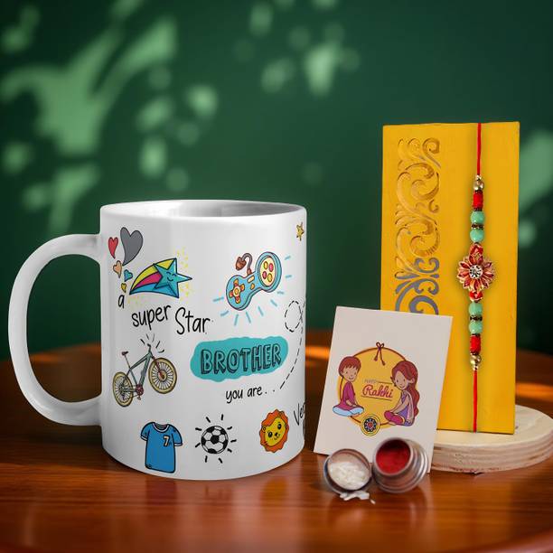 Home Delight Designer Mugcombo-21 Assorted Mug, Rakhi  Set