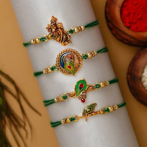 eCraftIndia Designer Rakhi Assorted Rakhi, Chawal Roli Pack Set