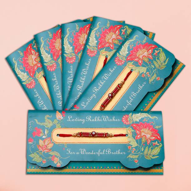 ARCHIES Religious Aesthetic Rakhi mailer with Roli chawal and Envelope Pack Of 6 Mauli Thread Rakhi  Set