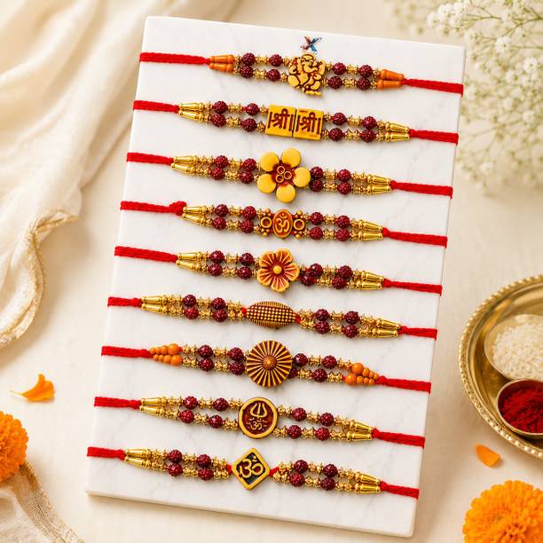 Rudraksh Set of 10 Rudraksh Rakhi Threads – Traditional & Sacred Rakhi Combo Assorted Rakhi by Flipkart SmartBuy
