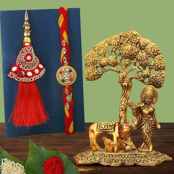 Flipkart SmartBuy Bhaiya Bhabhi KBS144-RAKHI249 Mauli Thread, Pearl, Kundan Rakhi, Chawal Roli Pack, Showpiece  Set