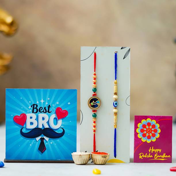 Tonkwalas Designer Rakhi Gift Set For Brother Combo With Roli Chawal Greeting Card- FRM2-C16-C2 Mauli Thread Showpiece, Rakhi, Greeting Card, Chawal Roli Pack  Set