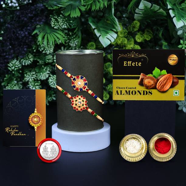 DeoDap Designer Rakhi Combo Gift Set for Brother |Almnond 32 Gm|Chocolate|Y22K2_35+604_CA32 Assorted Rakhi  Set