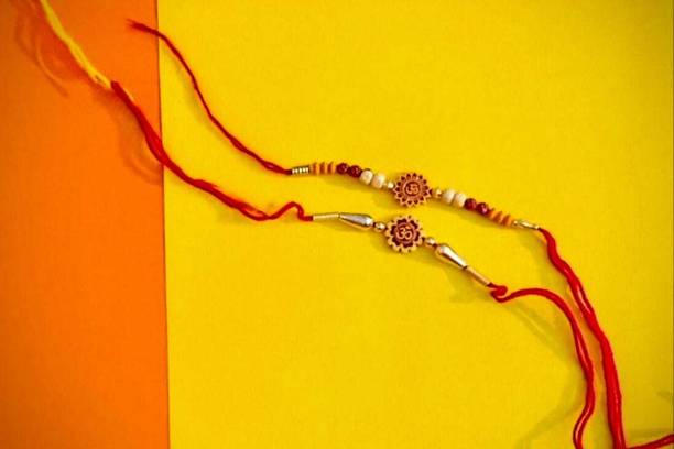 Radhe Rudraksh SIMPLE RAKHI SET Mauli Thread, Plastic (PVC), Gold Finish Rakhi Set