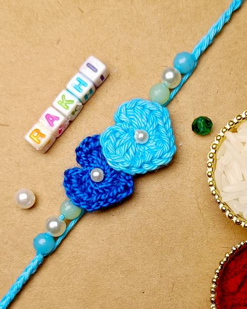 Craftsy Bliss Designer Handmade Little Hearts Rakhi | Crochet Rakhi | Made With Soft Cotton Yarn Rakhi Set