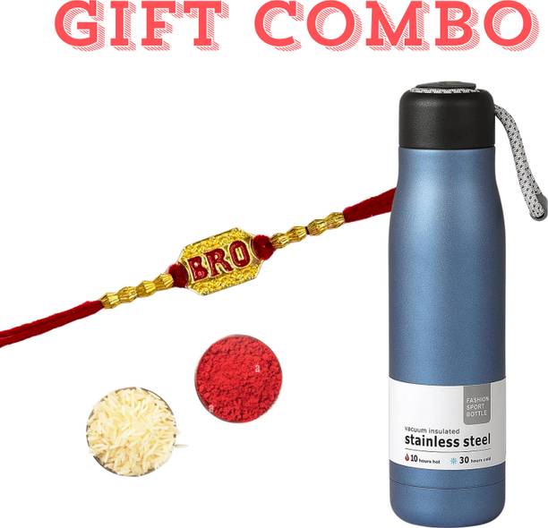 Snapelo Designer Rakhi Gold Finish Bottle  Set