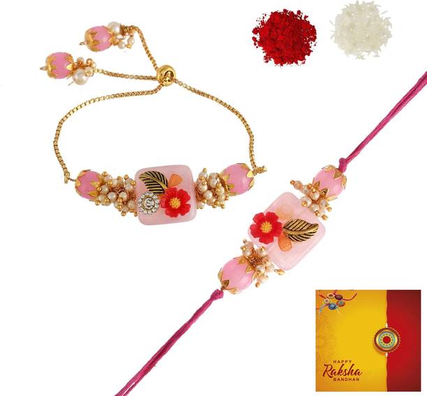 Great Art Bhaiya Bhabhi 2021-500-1 Kundan Rakhi  Set