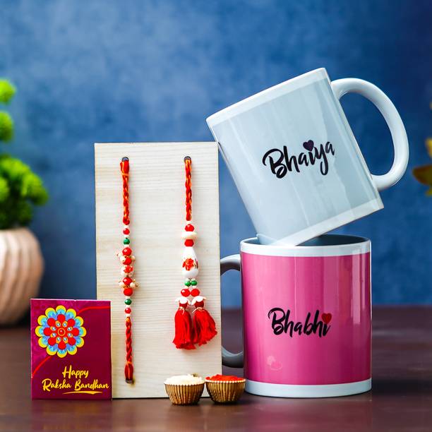 Tonkwalas Designer Rakhi Gift Set For Brother Combo With Roli Chawal Greeting Card- MGP-12 Mauli Thread Mug, Rakhi, Lumba, Greeting Card, Chawal Roli Pack  Set