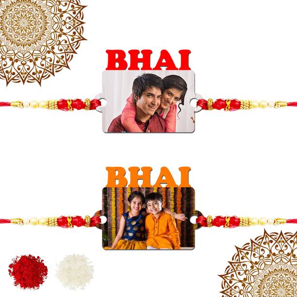 LET'S FREEZE Designer Personalized/Customized Rakhi for Brother Set of 2 Photo Rakhi With Roli Chawal Mauli Thread Rakhi  Set