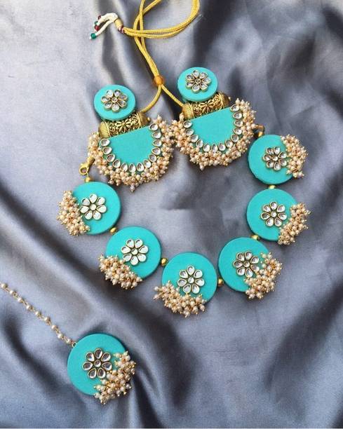 VIP Fashions skye blue setbajra Kundan Earrings  Set