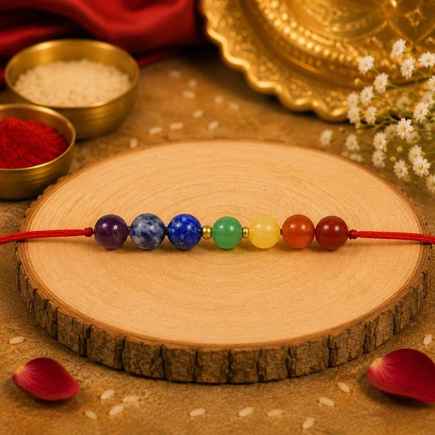 7 Chakra Crystal Bracelet | Natural Stones | Harmony & Inner Peace Mauli Thread Bracelet Set by CRYSTU