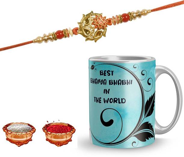 Designer LatestJM_Rakhi-Mug-3-BK Assorted Mug, Rakhi, Chawal Roli Pack Set by PavitraRakhi