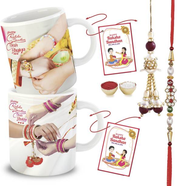 Bhaiya Bhabhi raksha bandhan gift for brother rakhi gift for brother rakhi set Mauli Thread Rakhi, Lumba, Mug Set by HAENGSYO