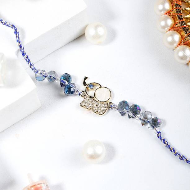 Thread Elephant Blue Stone Rakhi With Rakhi Greeting Card Assorted Rakhi, Greeting Card, Chawal Roli Pack Set by ARCHIES