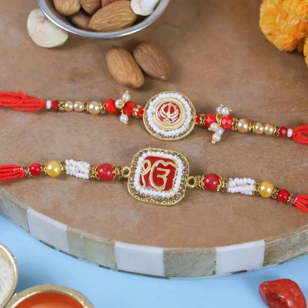 TIED RIBBONS Religious TR-RB23-Bro-Setof2Rakhi-NK011 Assorted Rakhi, Greeting Card, Chawal Roli Pack  Set
