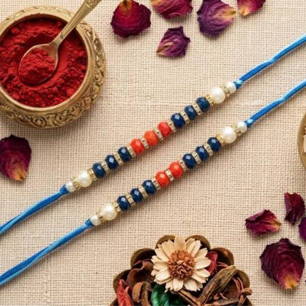 FAHA Collection Designer Stylish Bead Rakhi for Brother with Blue Thread | Raksha Bandhan Rakhi Gift Pearl Rakhi  Set